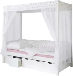 Himmelbett 'Lino', aus Kiefer, weiß/hellrosa