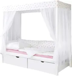 Himmelbett 'Lino', aus Kiefer, weiß/hellrosa