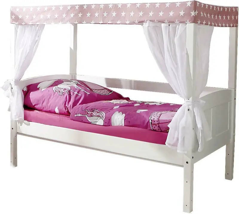 Himmelbett 'Lino Mini', aus Kiefer, rosa/weiß
