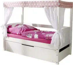 Himmelbett 'Lino Mini', aus Kiefer, rosa/weiß