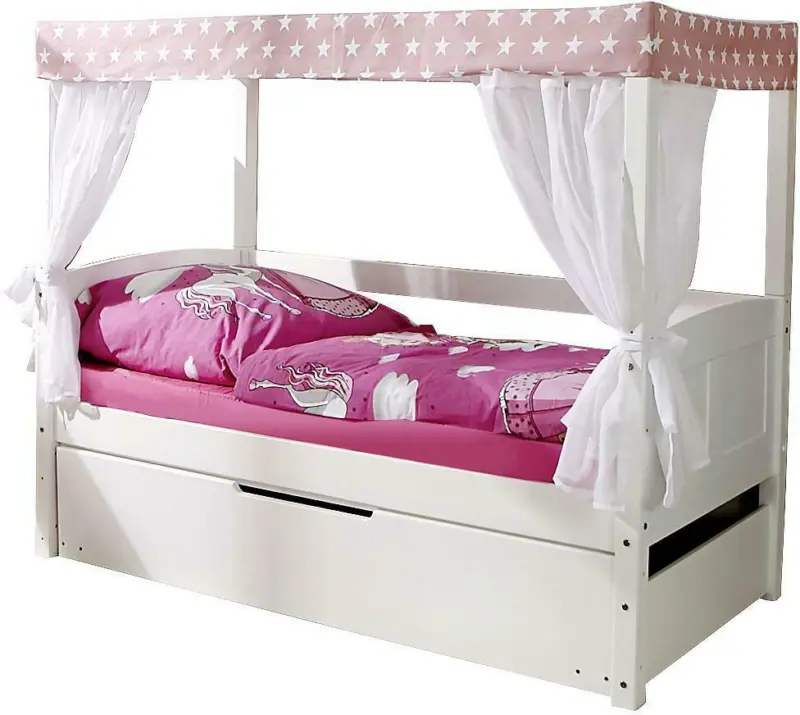 Himmelbett 'Lino Mini', aus Kiefer, rosa/weiß