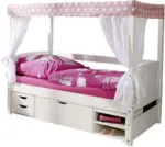mömax Himmelbett 'Lino Mini', aus Kiefer, rosa/weiß