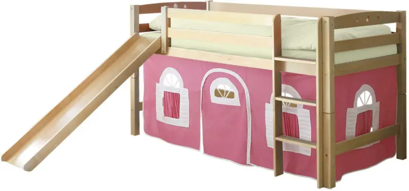 Spielbett 'Theo R', aus Buche, rosa/weiß/buchefarben