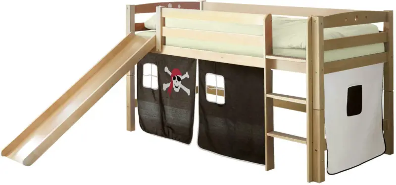 Spielbett 'Theo R', aus Buche, schwarz/weiß/buchefarben