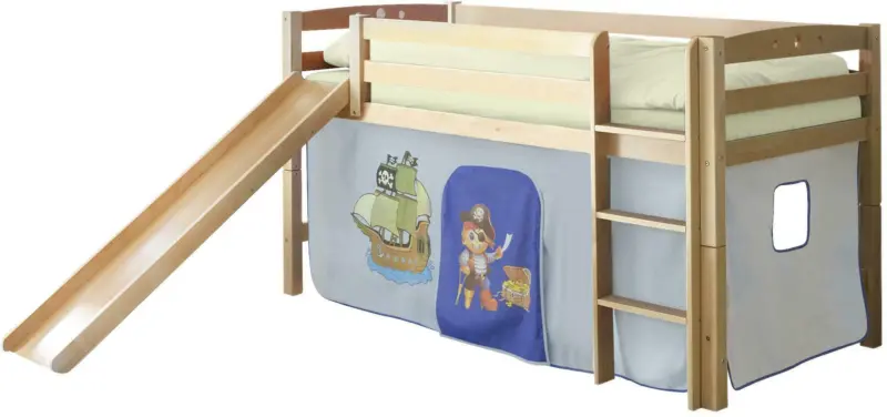 Spielbett 'Theo R', aus Buche, blau/buchefarben