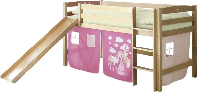 Spielbett 'Theo R', aus Buche, buchefarben/pink