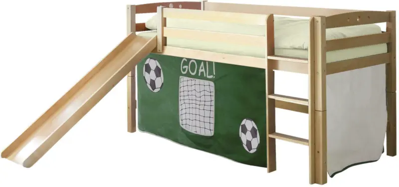 Spielbett 'Theo R', aus Buche, buchefarben/dunkelgrün