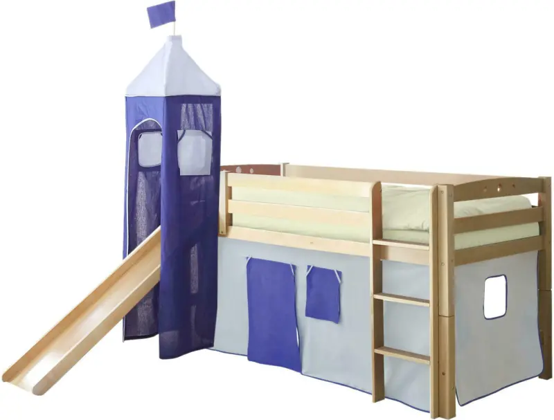 Spielbett 'Toby R', aus Buche, naturfarbe/hellblau/dunkelblau