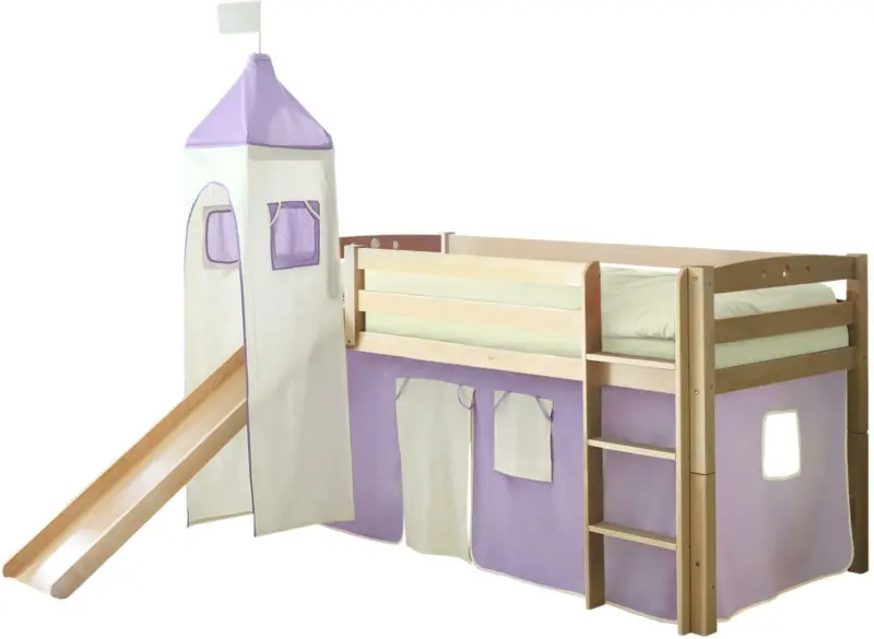 Spielbett 'Toby R', aus Buche, lila/naturfarben/beige