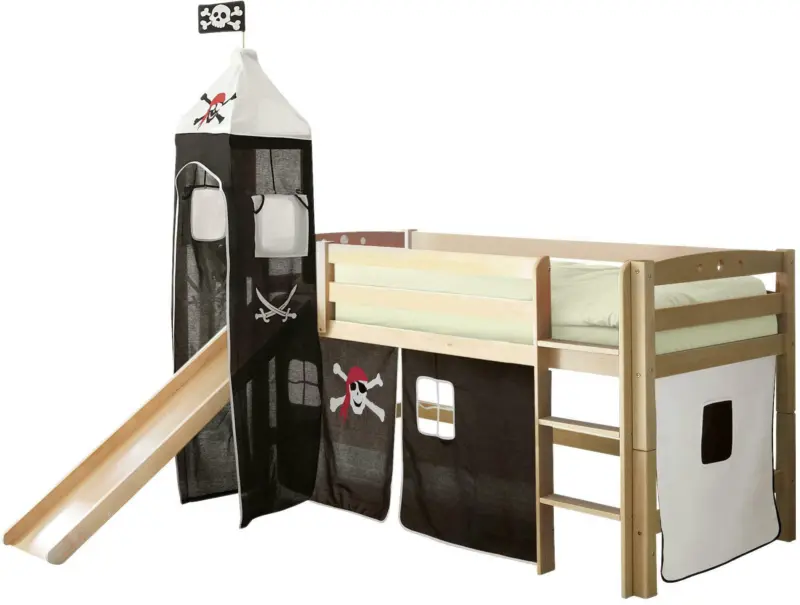 Spielbett 'Toby R', aus Buche, naturfarbe/schwarz/weiß