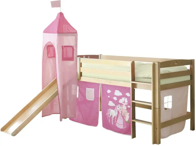 Spielbett 'Toby R', aus Buche, naturfarben/pink