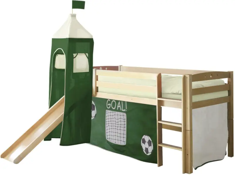 Spielbett 'Toby R', aus Buche, naturfarben/dunkelgrün