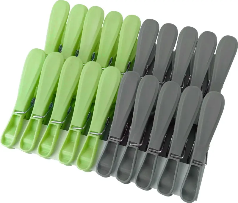 Wäscheklammern Hard in Grau/Grün, 20 Stück