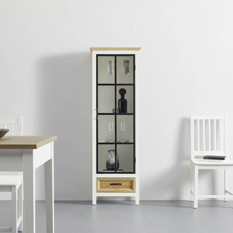 Highboard 'Mariella', weiß/schwarz/kieferfarben