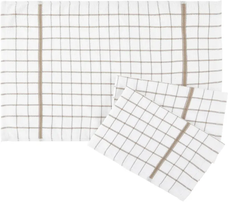 Geschirrtuch-Set Karo in Taupe, 3-teilig