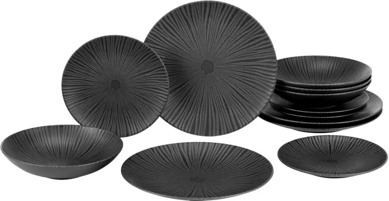 Tafelservice Black aus Steingut, 12-teilig