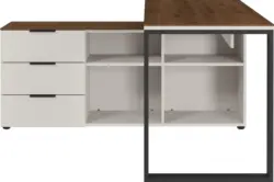 Eckschreibtisch in Nussbaumfarben/Kaschmir