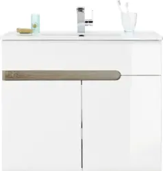 Waschtischkombi Weiß Hochglanz/Eichefarben