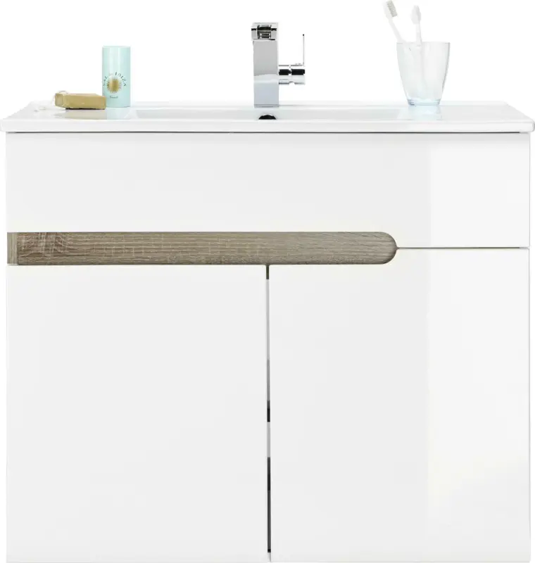Waschtischkombi Weiß Hochglanz/Eichefarben