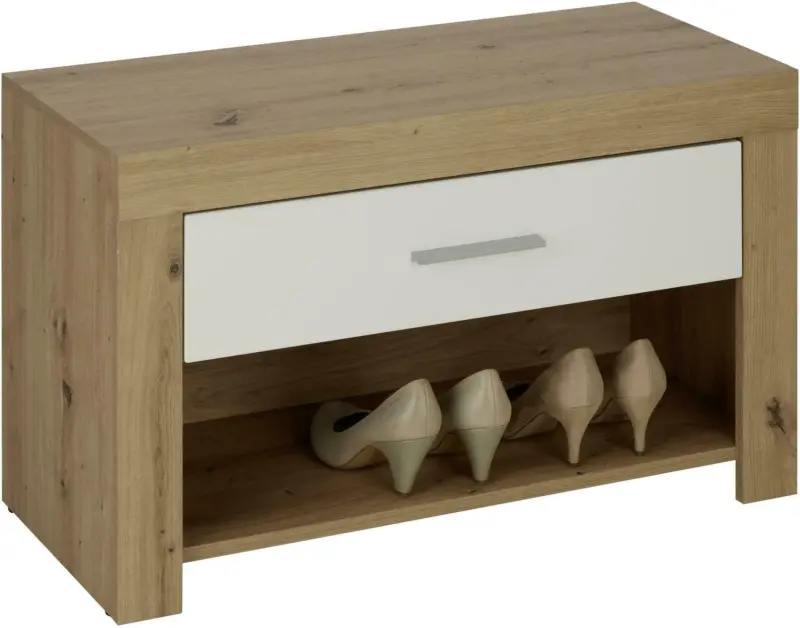 Garderobenbank in Wei&szlig;/Eichefarben