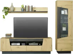 Wohnwand in Grau/Eichefarben