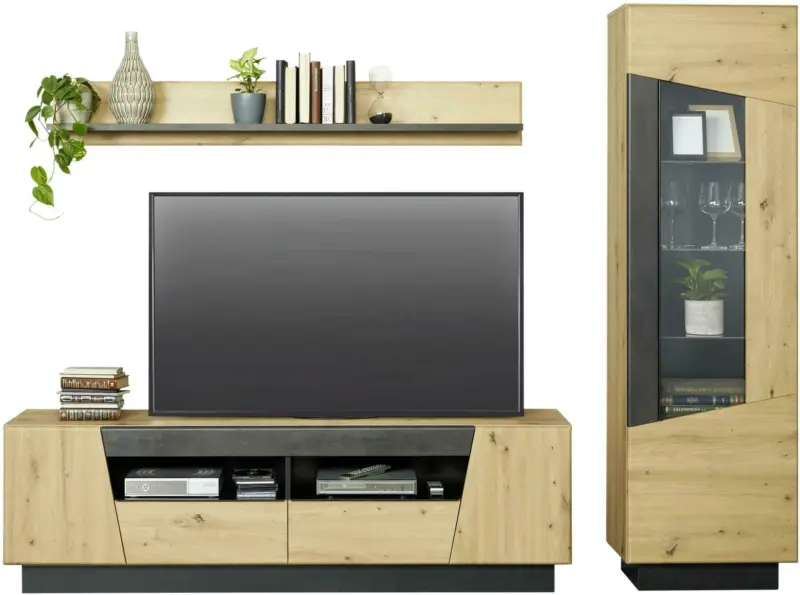 Wohnwand in Grau/Eichefarben