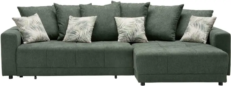 Wohnlandschaft in Dunkelgrün mit Kissen