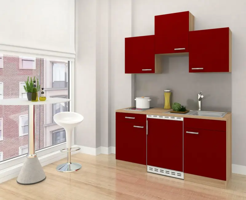 Miniküche 'ECONOMY 150' , rot,eiche