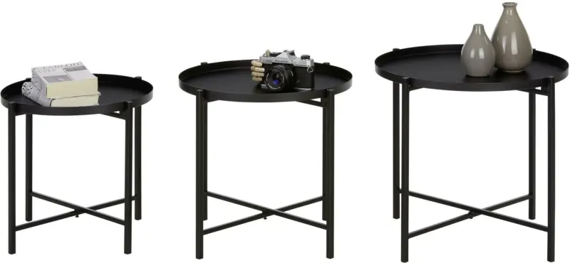 Beistelltischset in Schwarz, 3-teilig