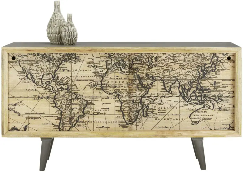 Sideboard Massiv mit Weltkartendesign