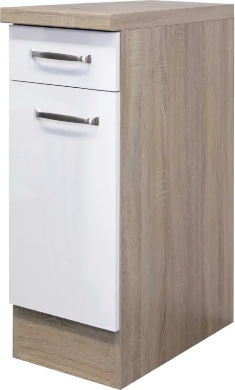 Küchenunterschrank Weiß Hochglanz/Eiche
