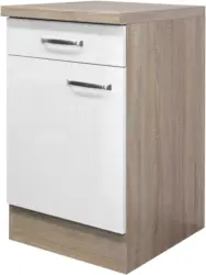 Küchenunterschrank Weiß Hochglanz/Eiche