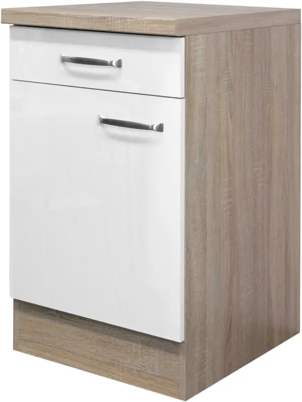 Küchenunterschrank Weiß Hochglanz/Eiche
