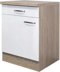 Küchenunterschrank Weiß Hochglanz/Eiche