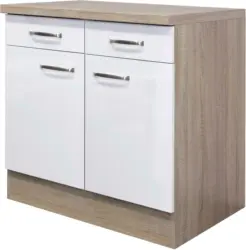 Küchenunterschrank Weiß Hochglanz/Eiche
