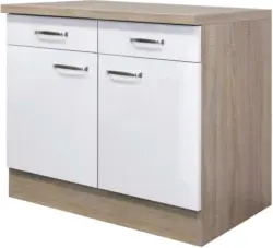 Küchenunterschrank Weiß Hochglanz/Eiche