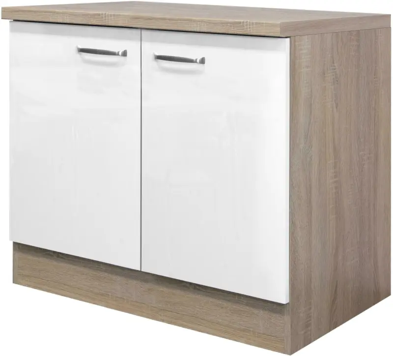 Spülenunterschrank Weiß Hochglanz/Eiche