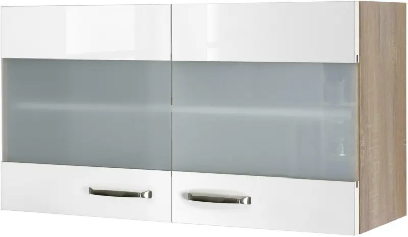 Küchenoberschrank Weiß Hochglanz/Eiche