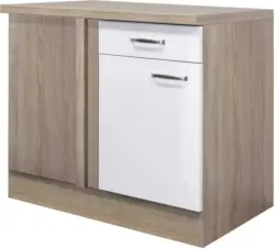 Eckunterschrank Weiß Hochglanz/Eiche
