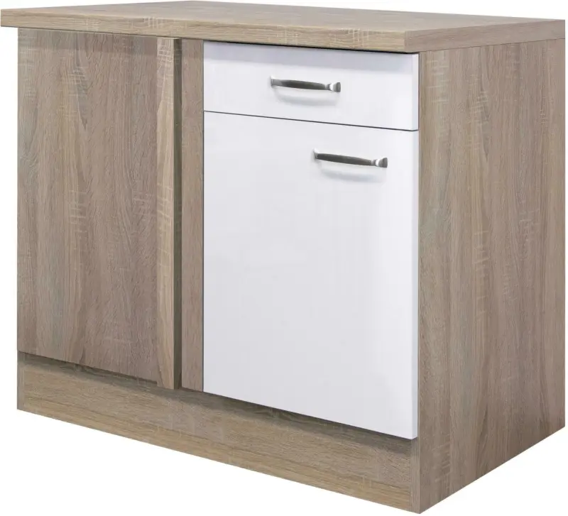 Eckunterschrank Weiß Hochglanz/Eiche