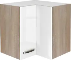 Eckoberschrank Weiß Hochglanz/Eiche