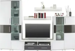 Wohnwand in Weiß/Grau Hochglanz