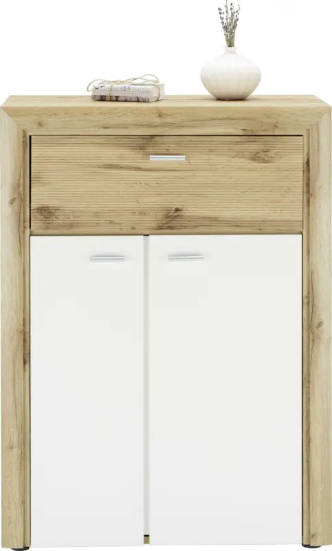 Schuhschrank in Weiß/Eichefarben