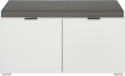 Sitzbank in Weiß mit Auflage in Grau