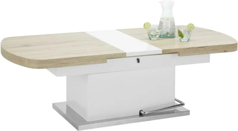 Couchtisch in Weiß Hochglanz/Eichefarben