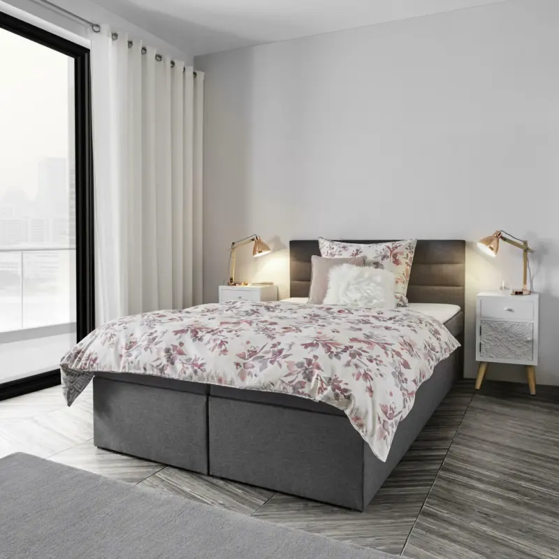 Boxspringbett 'Lisa' inkl. Topper, ca.140x200cm, grau