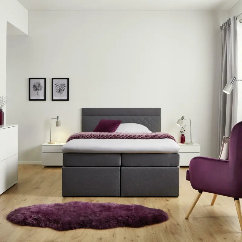 Boxbett 'Rosa' inkl. Topper, ca.140x200cm, grau