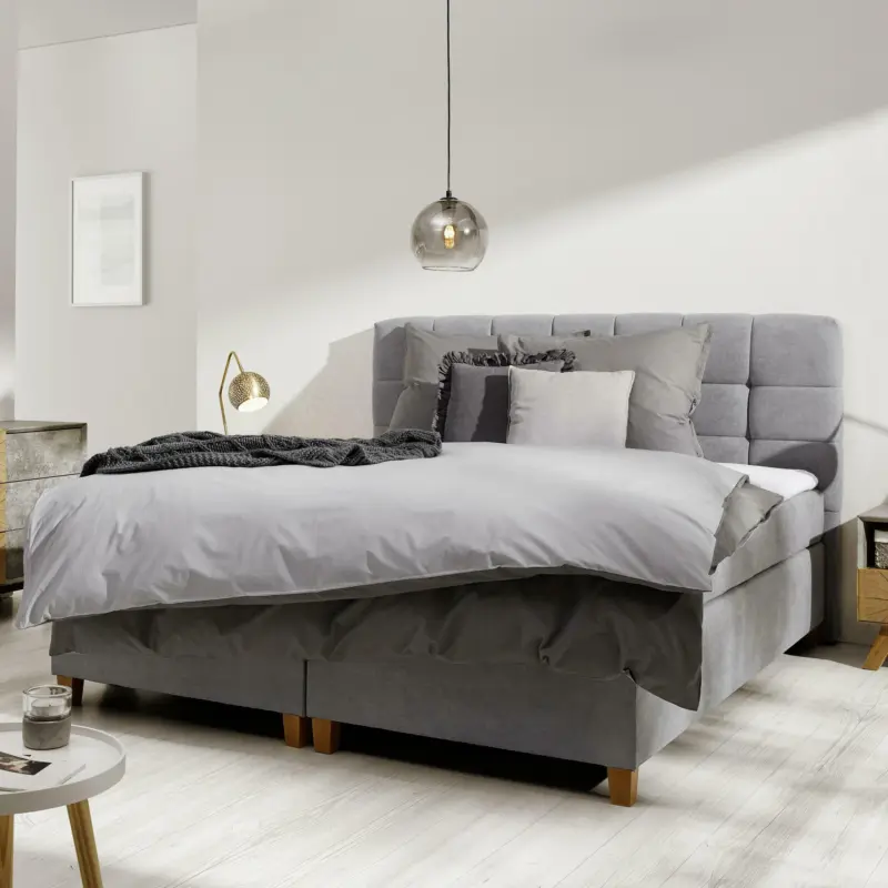 Boxspringbett 'Jerry' inkl. Topper, ca180x200cm, grau