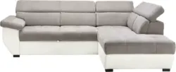 Wohnlandschaft in Grau/Weiß mit Bettfunktion