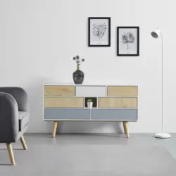 Sideboard 'Evlyn', kieferfarben/grau/weiß